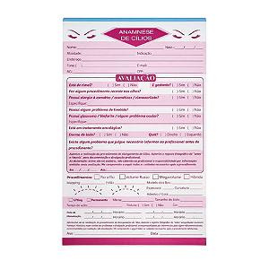 Bloco de Ficha Técnica de Anamnese Cílios 100 folhas Completo