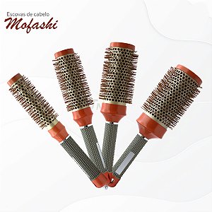 Escova Térmica Vazada Laranja e Cinza Profissional Metalizada MOFASHI