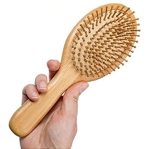 Escova Madeira pequena redonda de Bamboo - Raquete Pentear Desembaraçar Anti Frizz