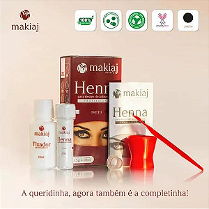 Henna em Pó Makiaj Para Sobrancelhas 1,5g Fixador 10ml Kit Completo