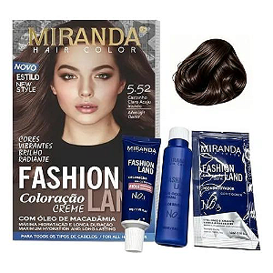 Kit Coloração Permanente Miranda 5.52 Castanho Claro Acaju Irisado Tinta para Cabelo