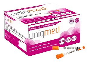 SERINGAS PARA INSULINA UNIQMED 0,3ML 6MM X 31G PB C/100