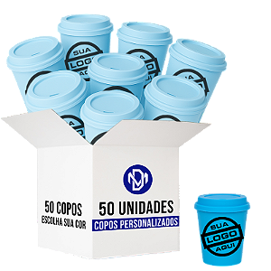 Kit 50 Copos Eco Com Tampa Personalizado Com Logo 250ml - Escolha a Cor