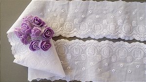 BA056 - 7,50cm x 13,70m | Bordado Inglês 100% Algodão Branco