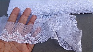 BT027 - 5,00cm x 13,70m | Renda Tule Bordado 100% Poliéster Branco