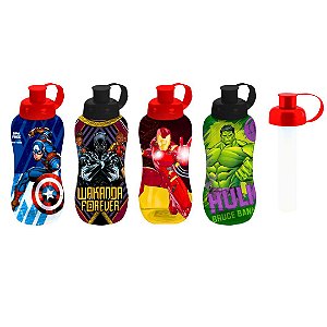 Garrafinha Squeeze Plástico Marvel C/ Tubo de Gelo 550ml