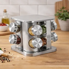 Porta Condim. Aço Inox C/ 8 PCS