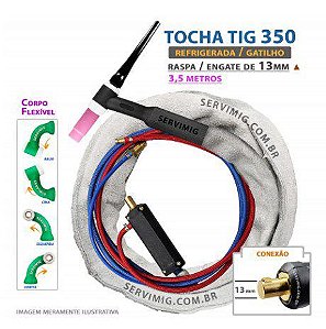 Tocha Tig Refrigerada Flexível 350 - 3,5 Metros -Engate 13Mm / Raspa