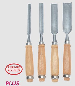 Jogo De Formão Goivado 4 Peças Com Cabo De Madeira - Modelo 4013 Lotus