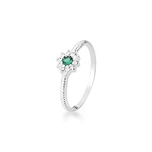 Anel de Formatura Flor Cravejada Prata 925 Verde