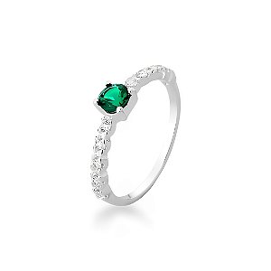 Anel Fileira Cravejada Prata 925 Verde