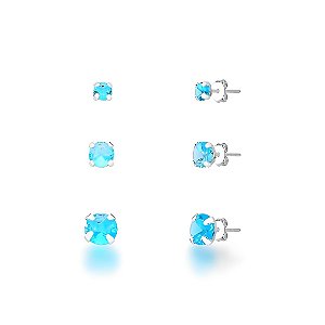 Trio de Brinco Ponto de Luz Prata 925 Azul Piscina