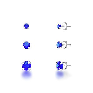 Trio de Brinco Ponto de Luz Prata 925 Azul
