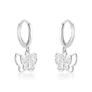 Brinco Argola Borboleta Celestial Cravejada Prata 925