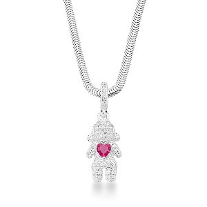 Colar Delicata Coração Rosa Prata 925 Menina
