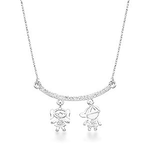 Colar Laço de Família Prata 925 - Menino e Menina