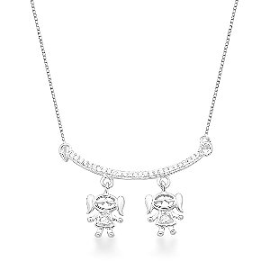 Colar Laço de Família Prata 925 - Menina e Menina