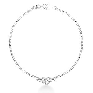 Pulseira Cravejada de Coração Prata 925 - 8.9mm