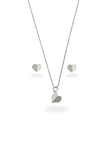 Conjunto Metade de Mim Coração Origami Prata 925