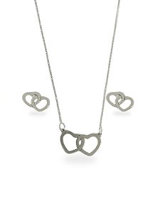 Conjunto Conexão Infinita com Corações Entrelaçados Prata 925