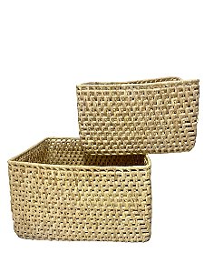 Kit de Cesto Retangular Ponto Duplo na Palha de Carnaúba