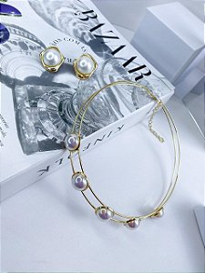 CONJUNTO DOUBLE HOOPS PEROLA GOLD