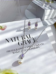 CONJUNTO GOTA TANZANITA E PEROLA MARCIA