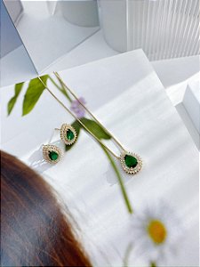 CONJUNTO GOTA ZIRC GOLD ESMERALDA MYKONOS