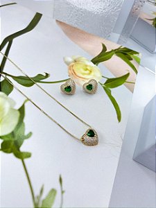 CONJUNTO CORAÇÃO GOLD ESMERALDA THEA