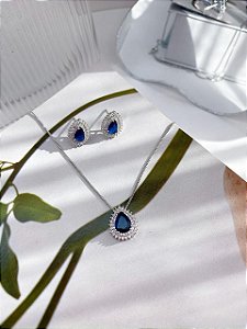 CONJUNTO GOTA ZIRC DIAMOND SAFIRA MYKONOS