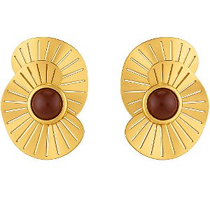 brinco 2 chapas curvada vazada pedra resina gold