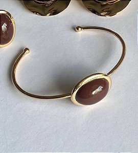 bracelete pedra oval marrom gold