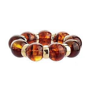 Pulseira de Esferas Marrom com Argolas em Dourado