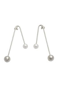 Brinco Fio Bola e Pérola com Banho em Ródio Branco