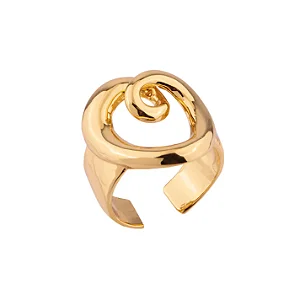 Anel Regulável Coração Liso Enrolado Dourado