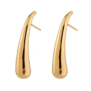 Brinco Gota Alongada Lisa Ponta Curvada Dourado