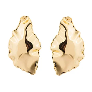 Brinco Maxi Oval Orgânico Martelado Dourado