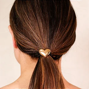 Amarrador de Cabelo Coração Liso Dourado
