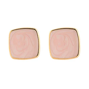 Brinco Quadrado com Resina Rosa Mescla/Nude Dourado