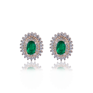 BRINCO OVAL ESMERALDA PRATA