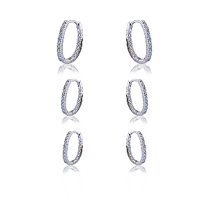 TRIO ARGOLA OVAL CRAVEJADA PRATA 925