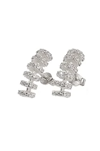 Brinco Minimalista Cravejado com Banho em Ródio Branco