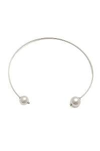 Colar Aro Duas Pérolas com Banho em Ródio Branco
