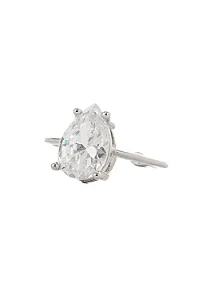 Anel Gota Zircônia Regulável com Banho em Ródio Branco