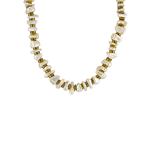 Colar de Pedra Natural Branca com Detalhes Dourados