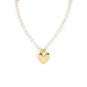 COLAR PEROLAS CORAÇÃO CRAVEJADO