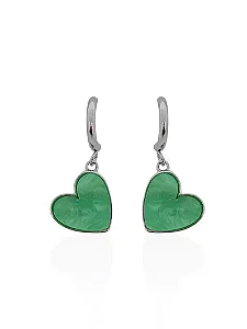 Brinco Argola Com Coração Resinado verde
