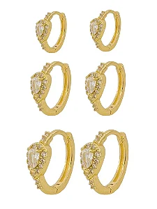 Trio de Brinco Argola Com Gota Cristal Cravejada