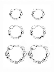 Trio de Brinco Argolas Torcidas