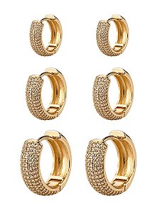 Trio de Brinco Argola Cravejada